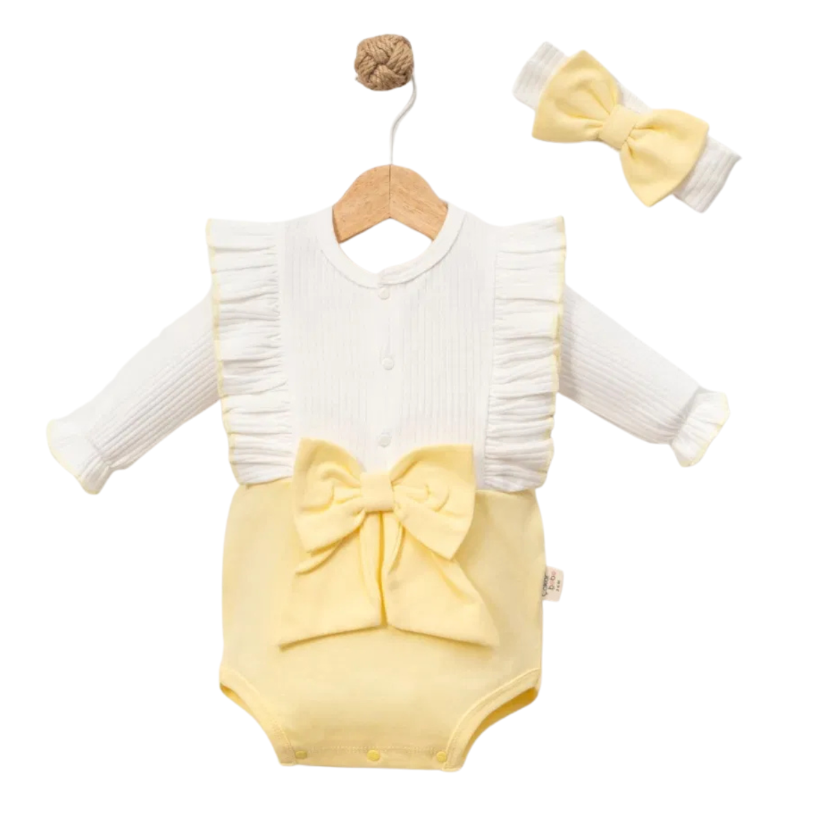 💛 Baby Set mit Schleife – 2-teilig + Haarband