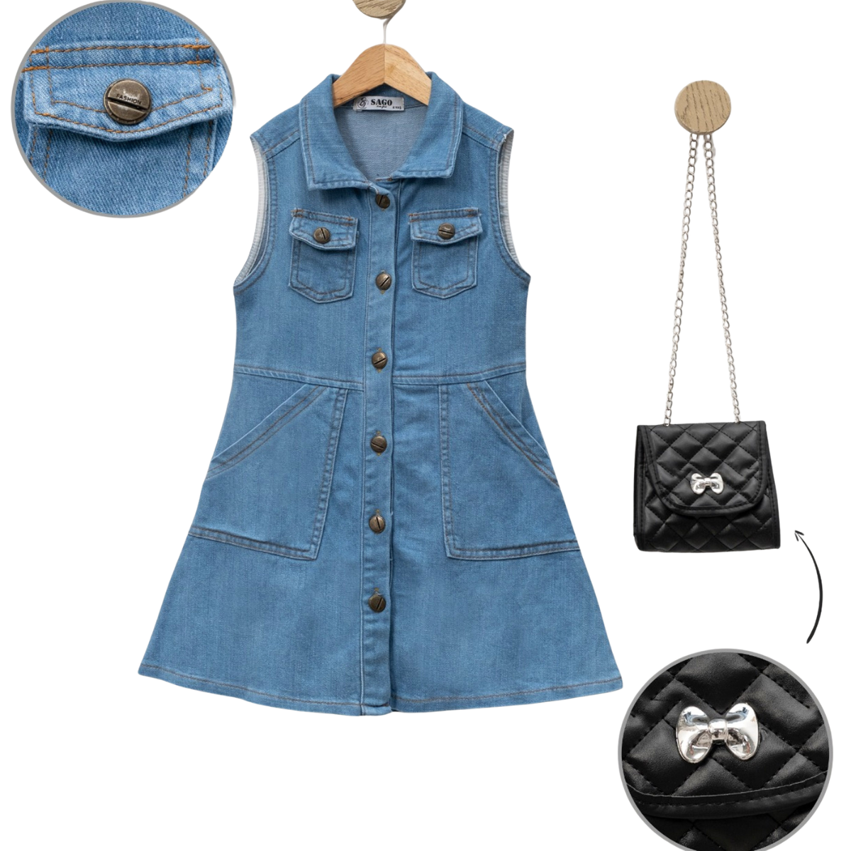 Mädchen Jeanskleid mit Tasche – stylisch & praktisch (6–9 Jahre)
