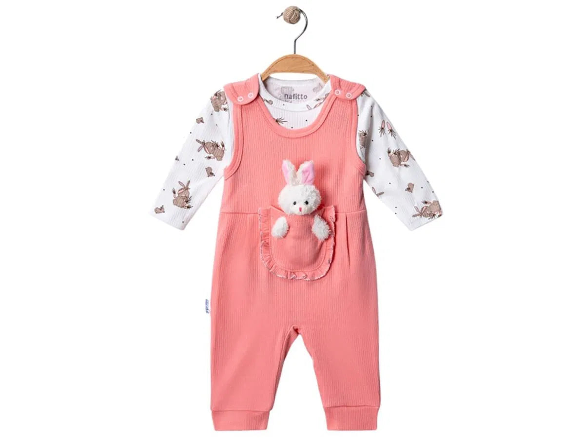 Baby Set mit Latzhose & Langarmbody – Rosa