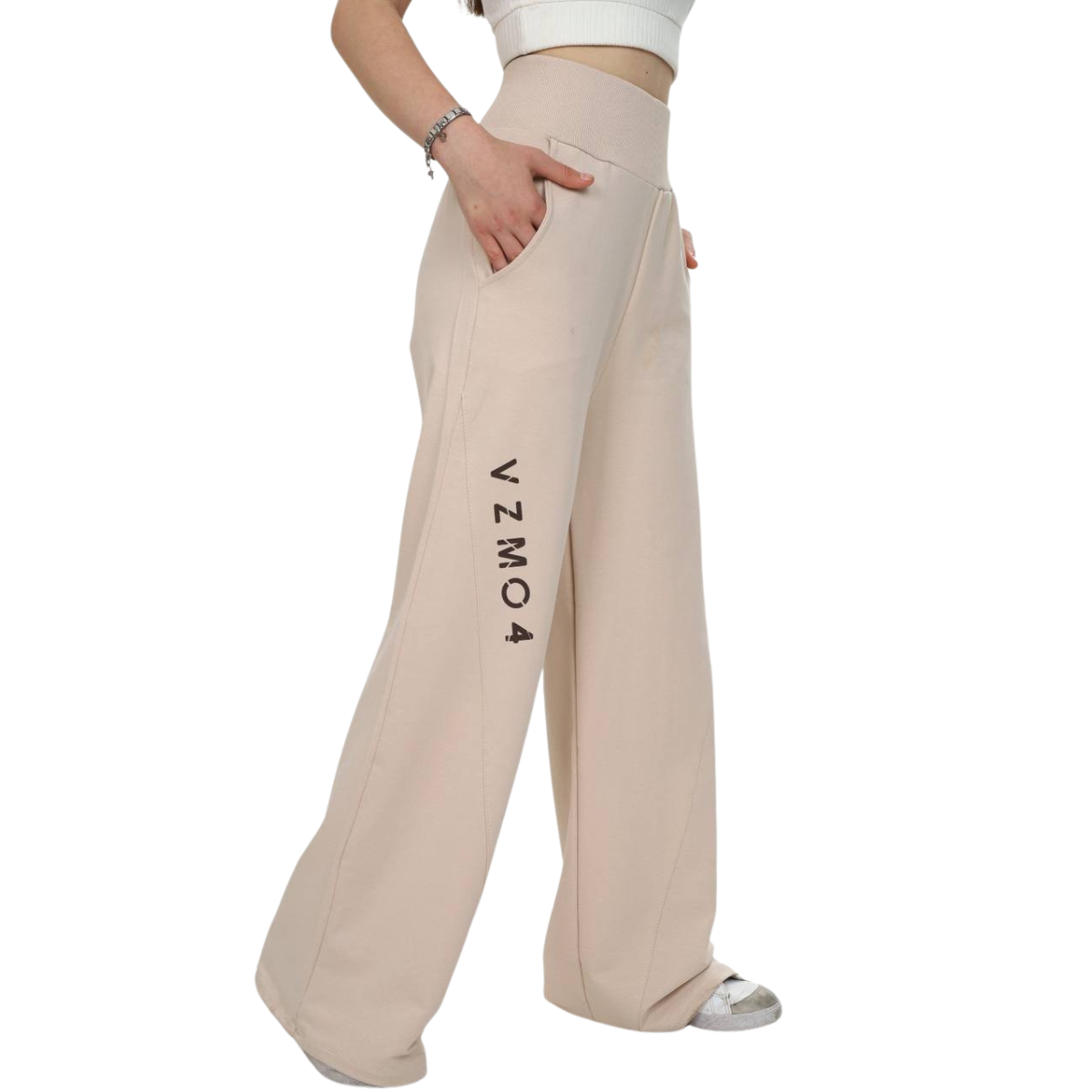 Mädchen Wide Leg Hose – trendigen Farben Beige oder Hellgrün