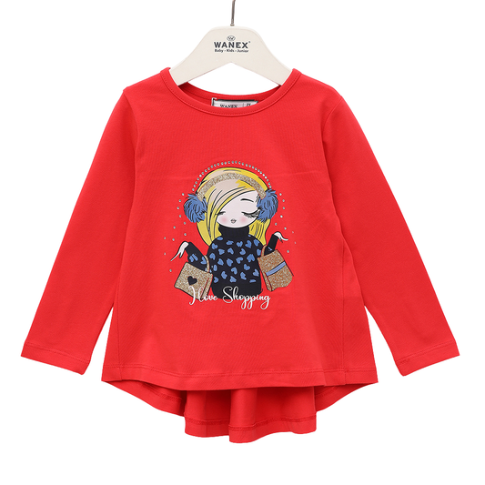 Mädchen Langarmshirt „I Love Shopping“ – Rot mit süßem Print