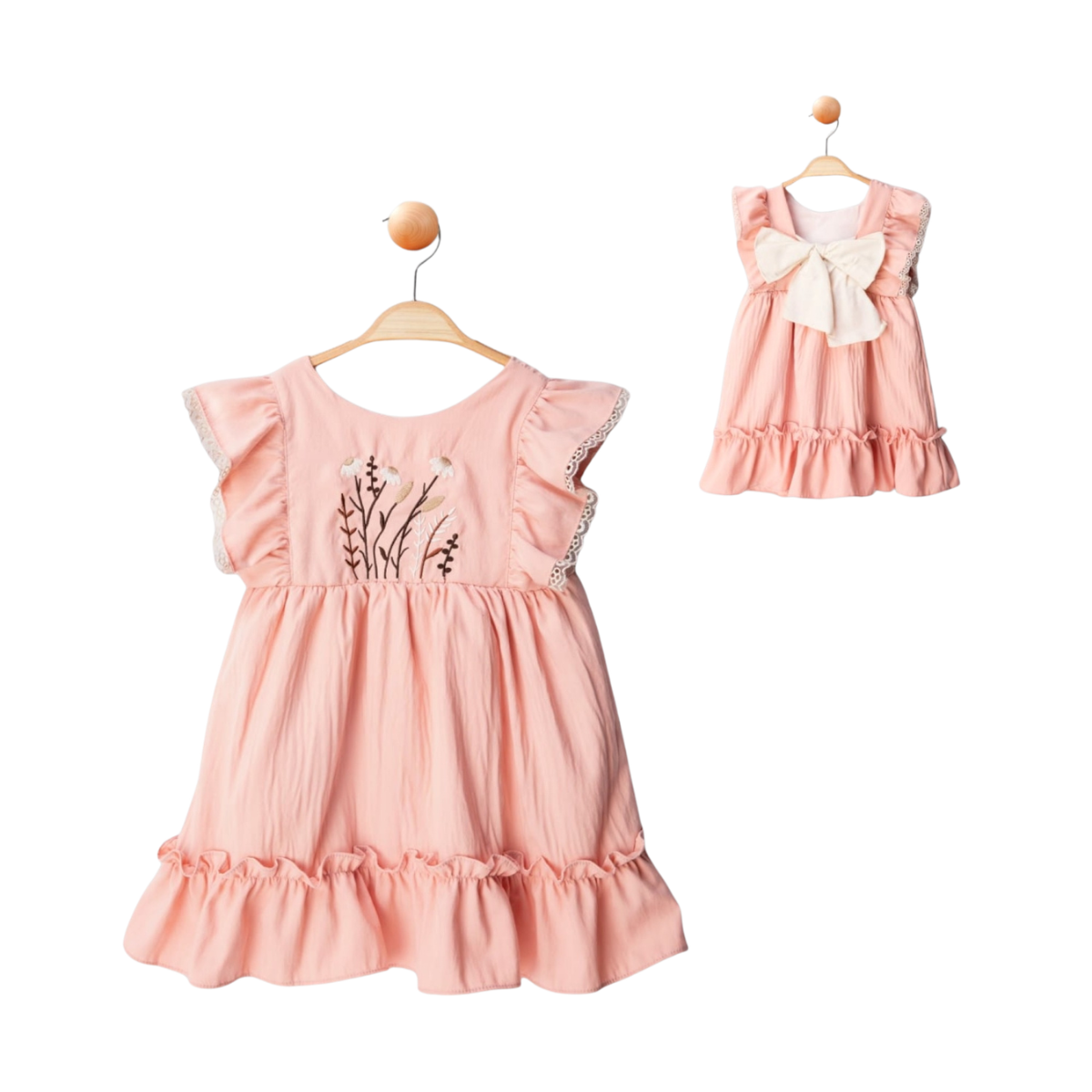Mädchenkleid mit Schleife & Stickerei (2–6 Jahre)