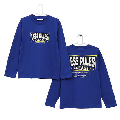 Langarmshirt „LESS RULES PLEASE“ – Größen 122–152 Jungen – in Grün oder Blau