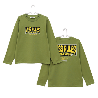 Langarmshirt „LESS RULES PLEASE“ – Größen 122–152 Jungen – in Grün oder Blau