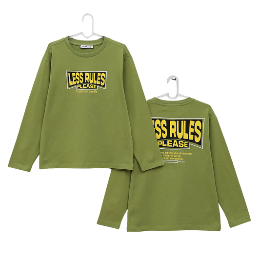 Langarmshirt „LESS RULES PLEASE“ – Größen 122–152 Jungen – in Grün oder Blau