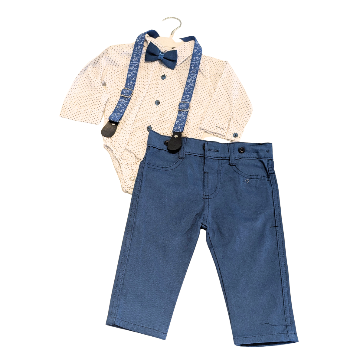 Set für kleine Gentlemen – Body-Hemd mit Hose, Fliege & Hosenträger