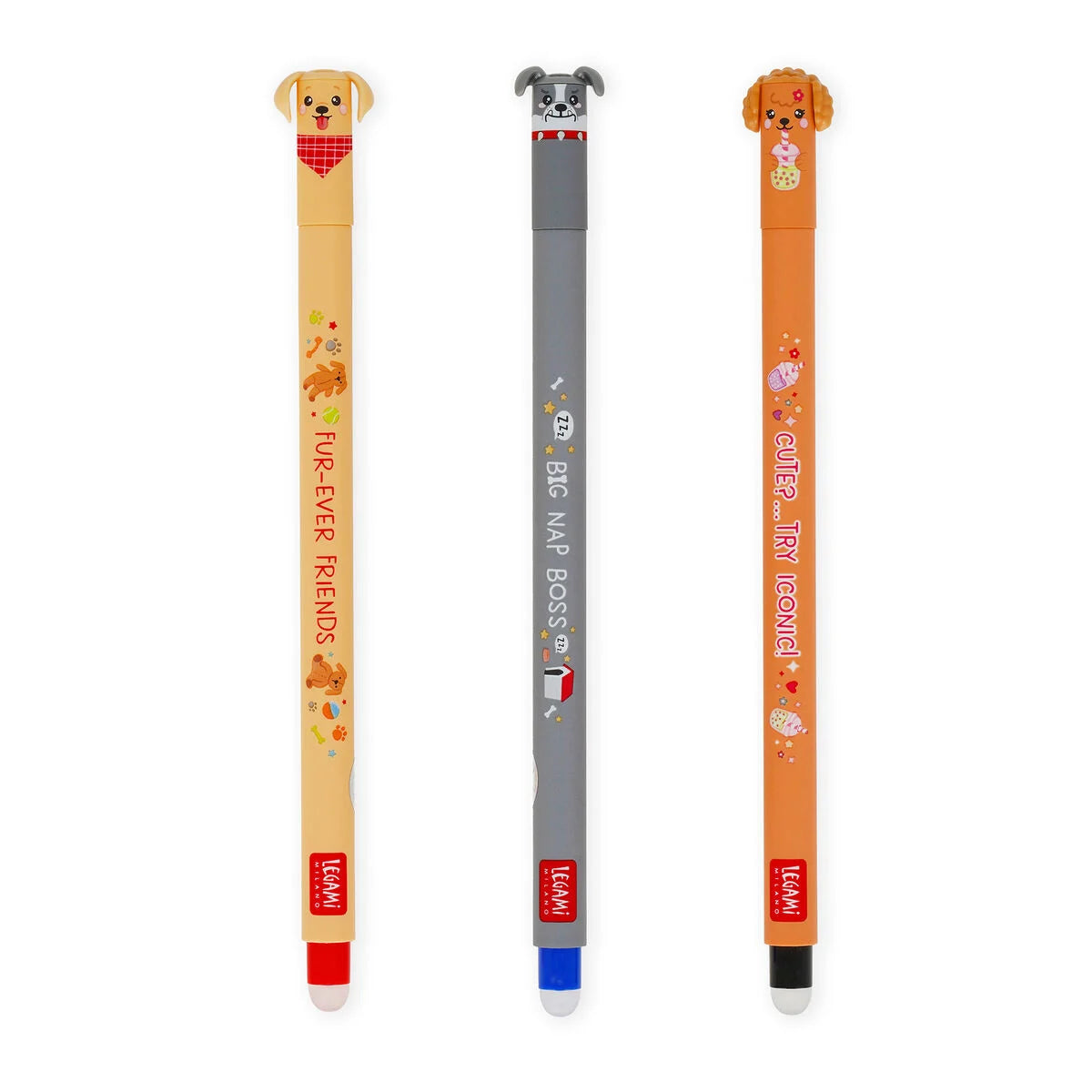 Legami Erasable Pen „Fur-ever Friends“ – Limitiertes Set mit 3 löschbaren Gelstiften | Exklusive Hunde Edition