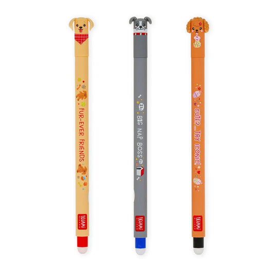 Legami Erasable Pen „Fur-ever Friends“ – Limitiertes Set mit 3 löschbaren Gelstiften | Exklusive Hunde Edition